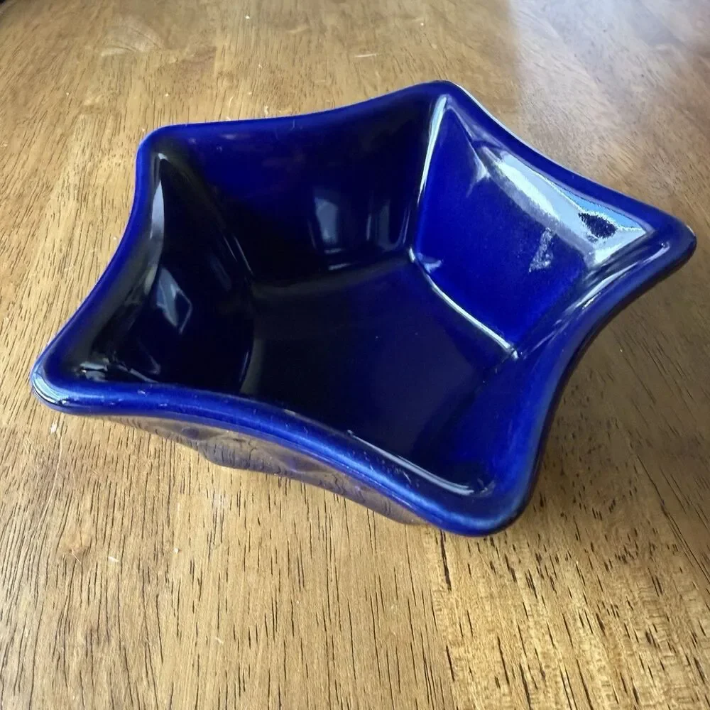 Longaberger Pottery Cobalt Blue Star Dish Proudly American Ramekin Dip Candy USA